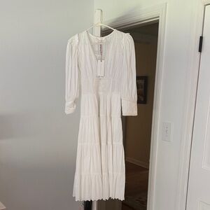 LoveShackFancy Cream Long Sleeve Dress